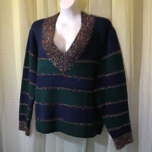 ✅🆕Dark green and navy blue striped sweater XL